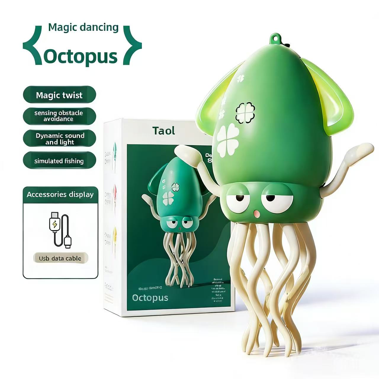 Magic Dancing Octopus Toy, Auto Obstacle Avoidance, Rechargeable Electric Squid Toy with Light & Sound, Stress Relief Gift