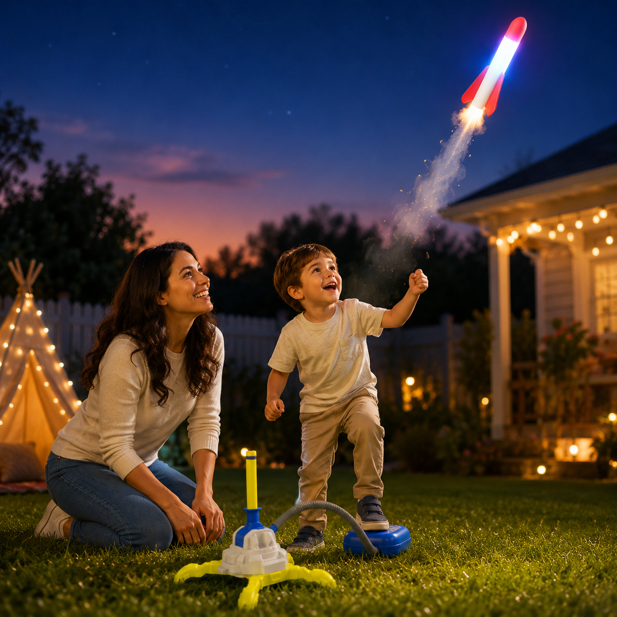 Kids Pedal Rocket Launcher Toy – Glow-in-the-Dark Foam Rockets for Outdoor Fun