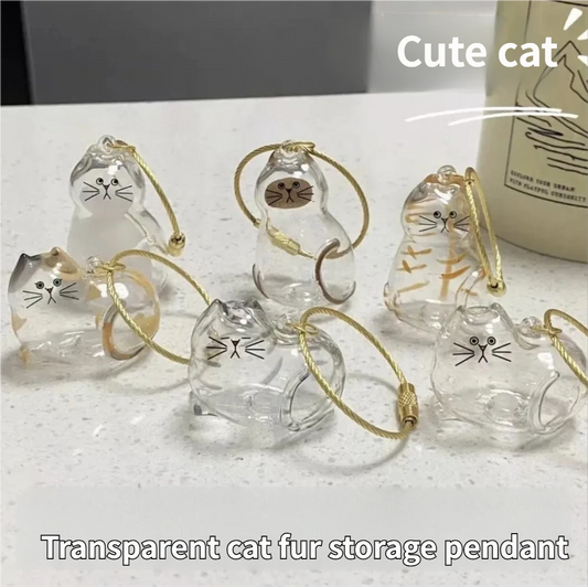 Cat Hair Memorial Capsule Keychain, Transparent Pet Hair Storage Pendant, Orange Cat Themed Keepsake Charm