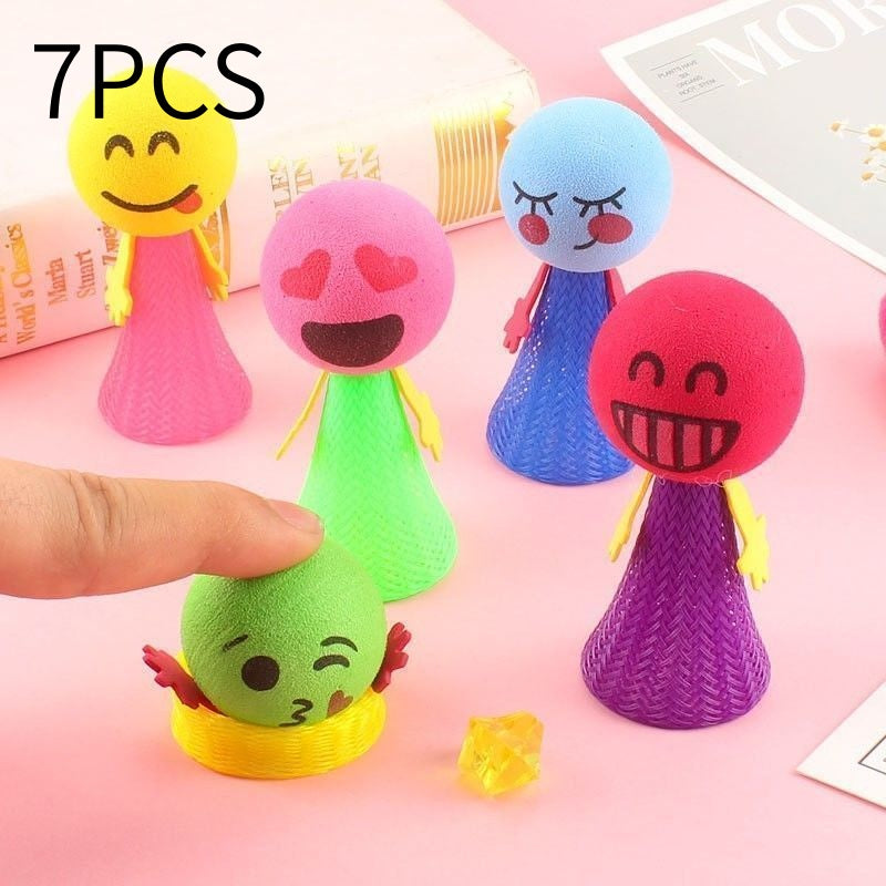 7PCS Jumping Dolls, Funny Emoji Spring Launcher Toys, Stress Relief Fidget Toys