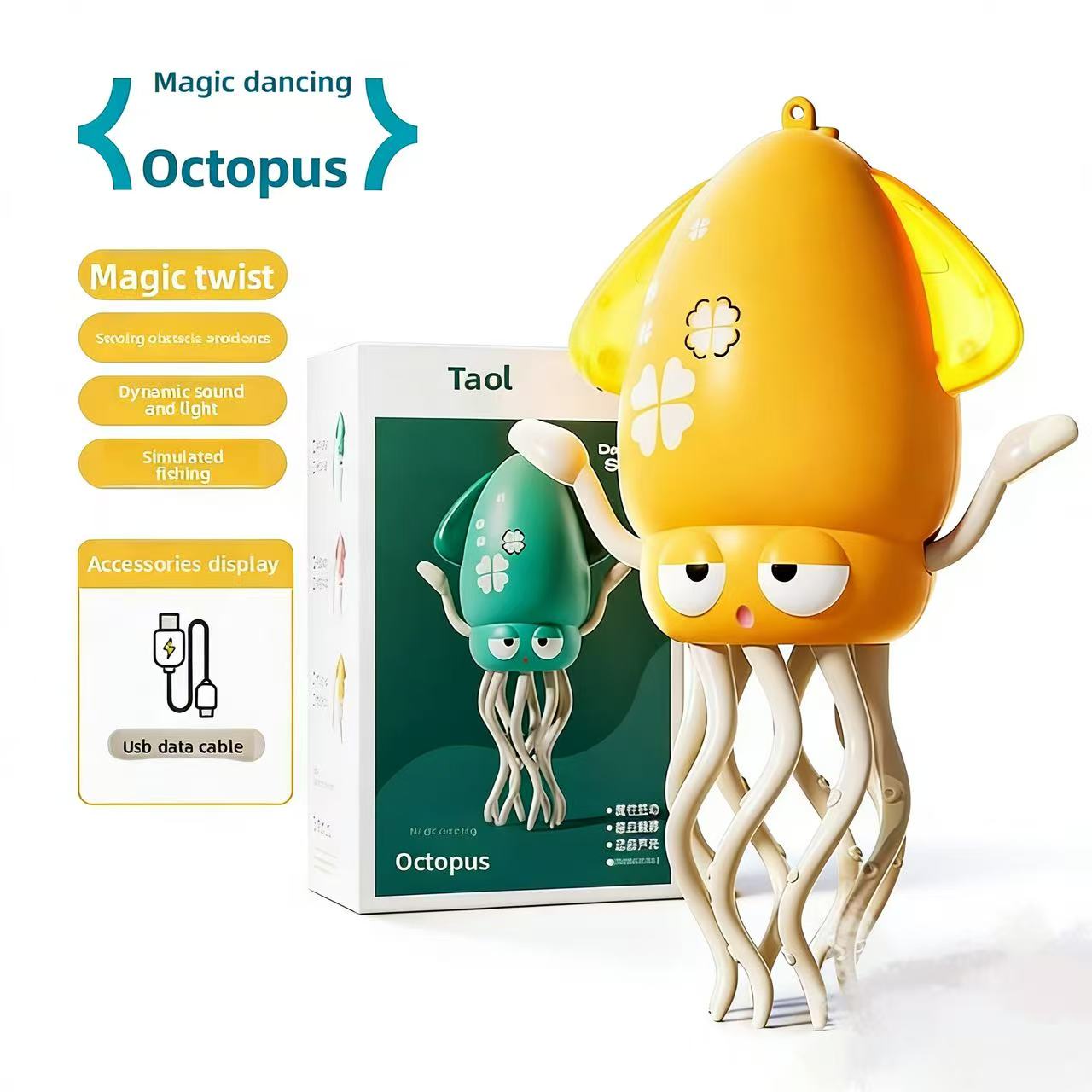 Magic Dancing Octopus Toy, Auto Obstacle Avoidance, Rechargeable Electric Squid Toy with Light & Sound, Stress Relief Gift
