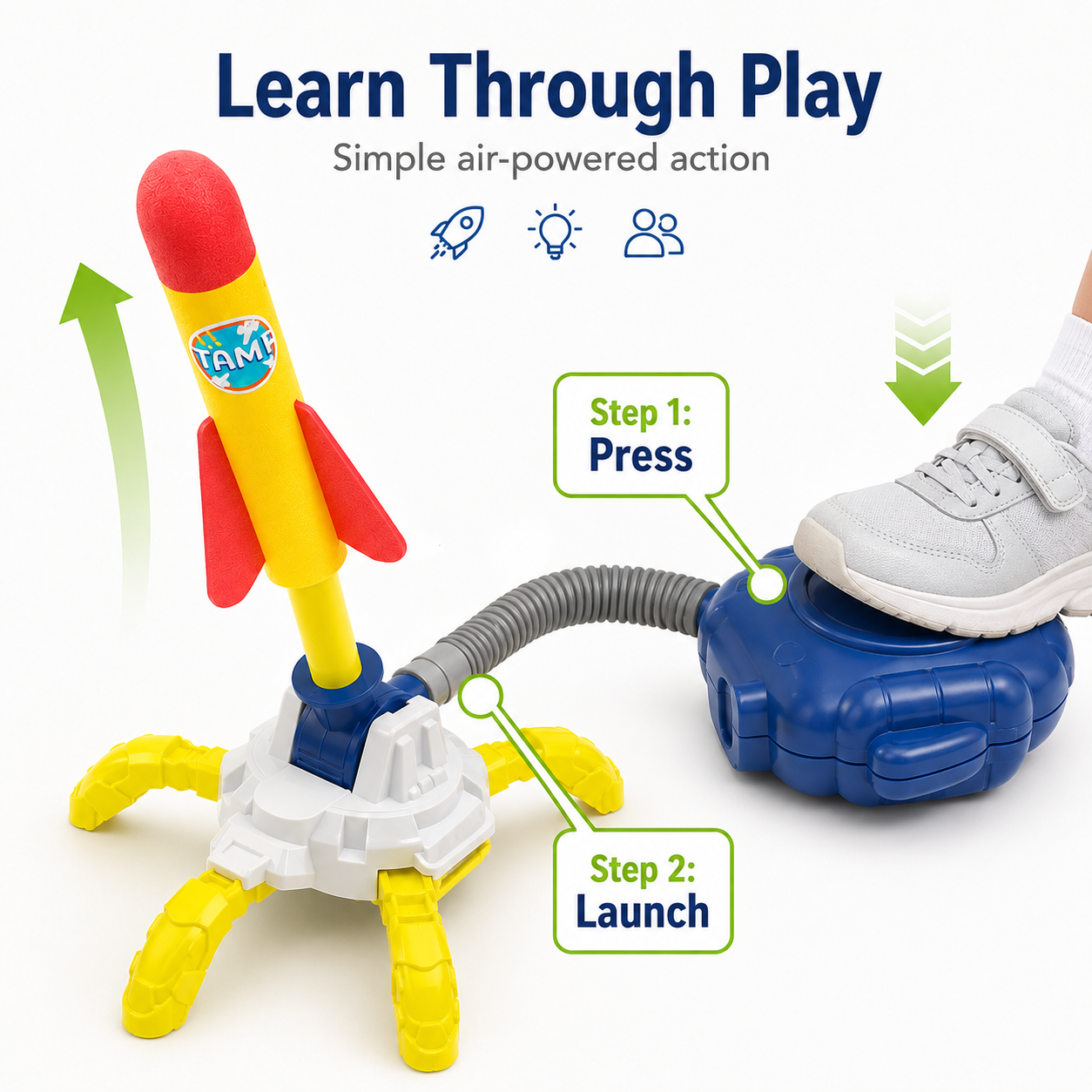 Kids Pedal Rocket Launcher Toy – Glow-in-the-Dark Foam Rockets for Outdoor Fun