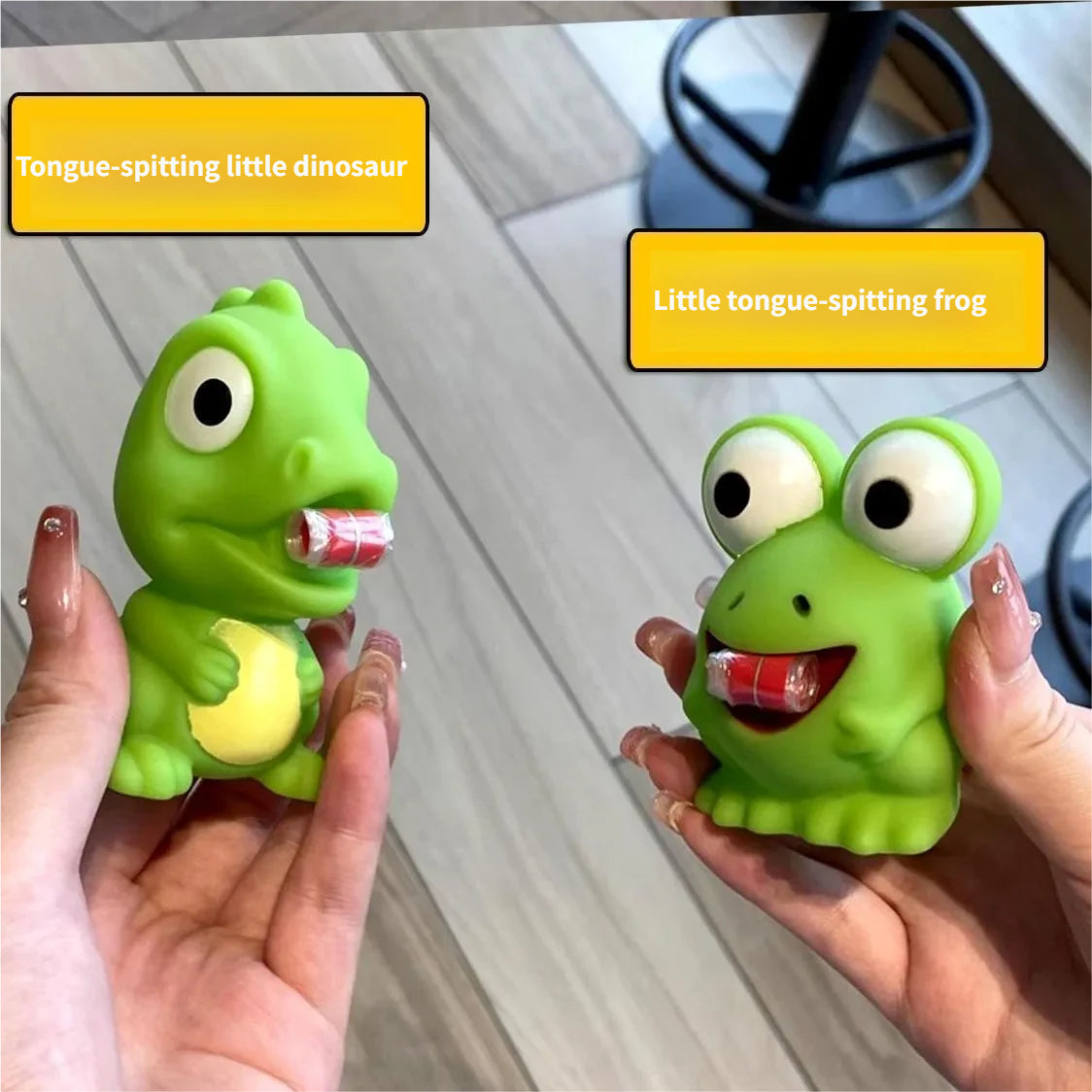 Tongue-sticking, sound-making, funny frog and dinosaur bouncy stress relief toy