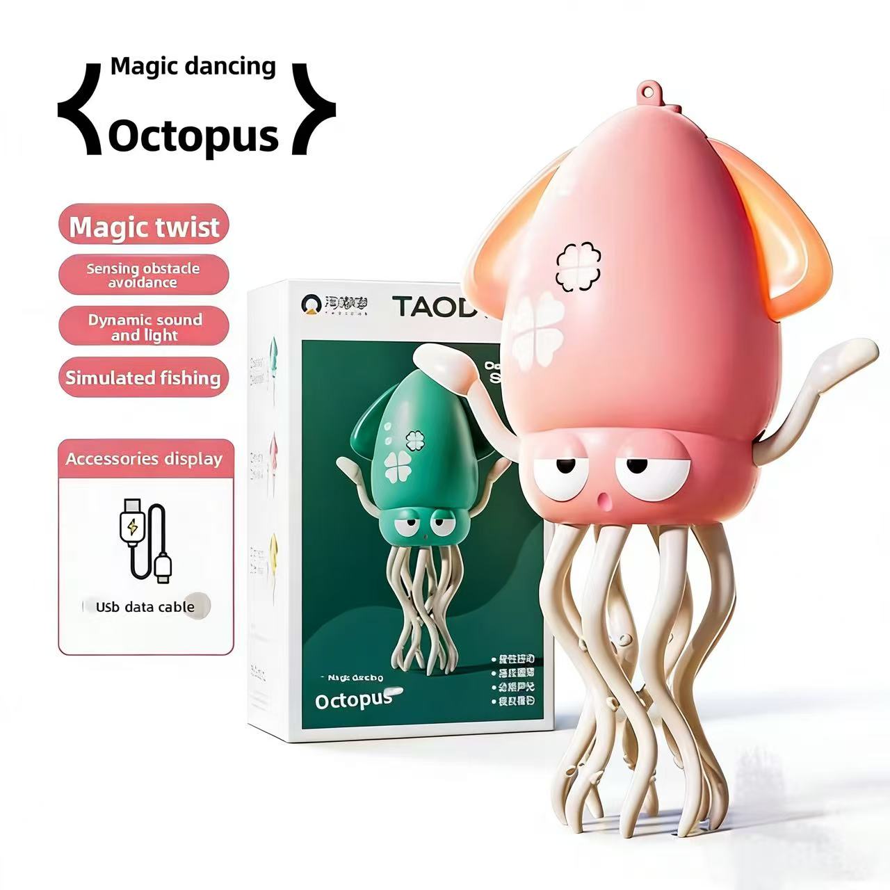 Magic Dancing Octopus Toy, Auto Obstacle Avoidance, Rechargeable Electric Squid Toy with Light & Sound, Stress Relief Gift