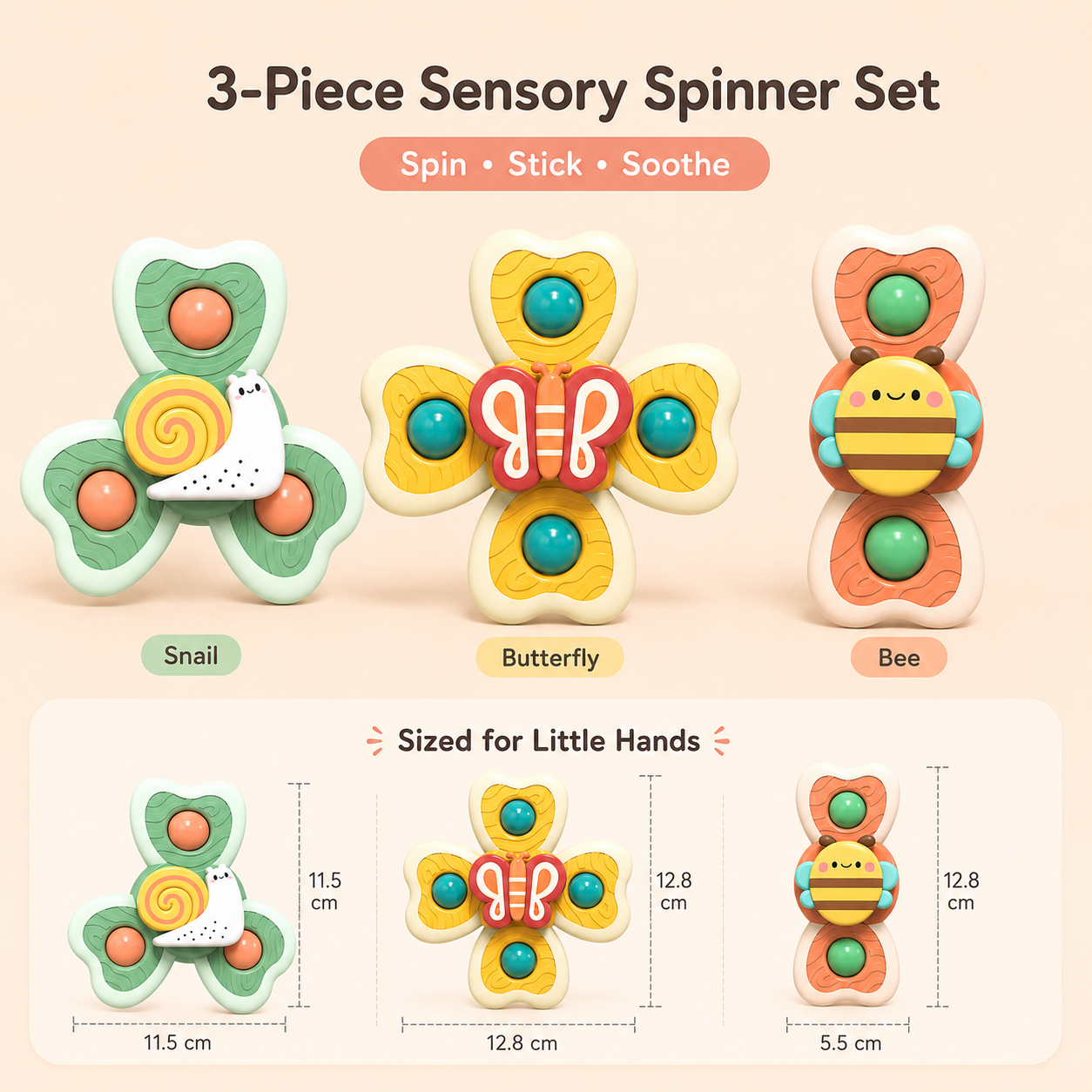 🐝🦋3 PCS Suction Cup Spinner Toy Set