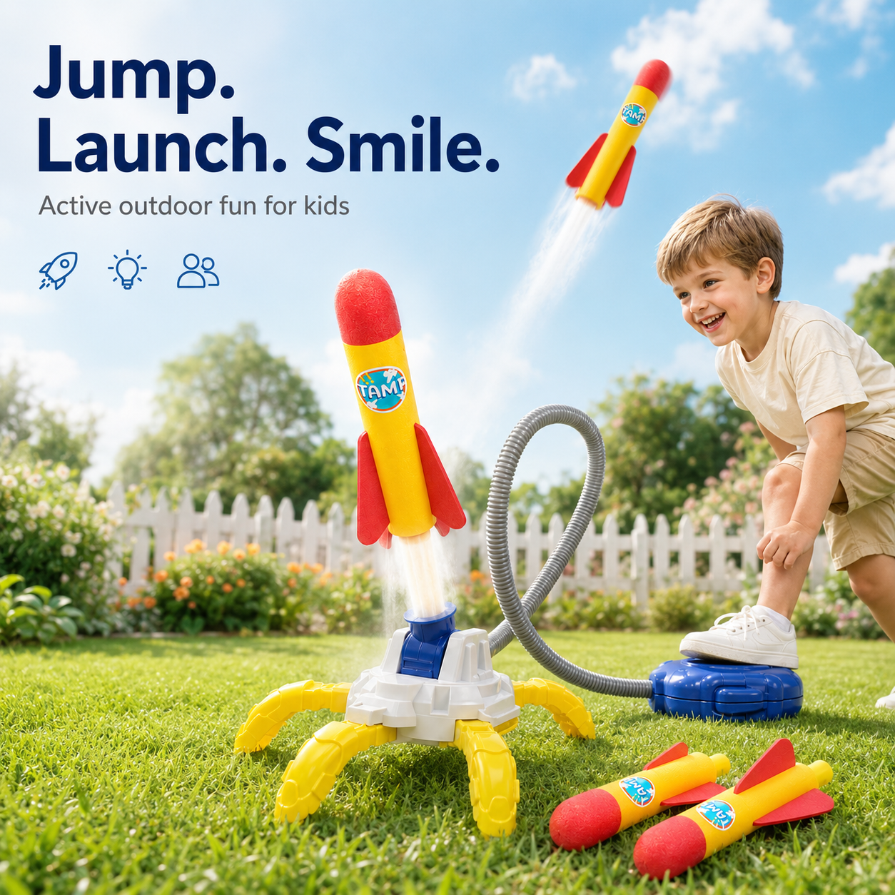 Kids Pedal Rocket Launcher Toy – Glow-in-the-Dark Foam Rockets for Outdoor Fun