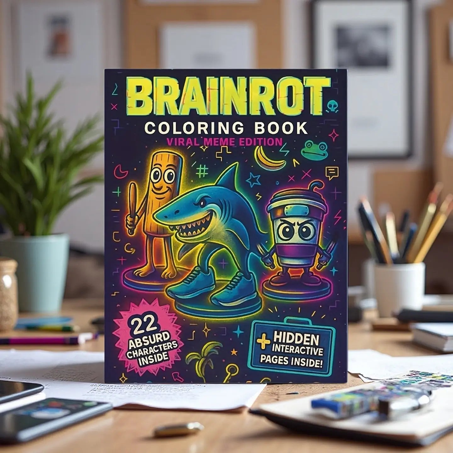 Brainrot Coloring Book: Viral Meme Edition – 22 Absurd Characters & Hidden Interactive Pages, Trippy Doodle & Stress Relief Coloring Book for Adults & Teens