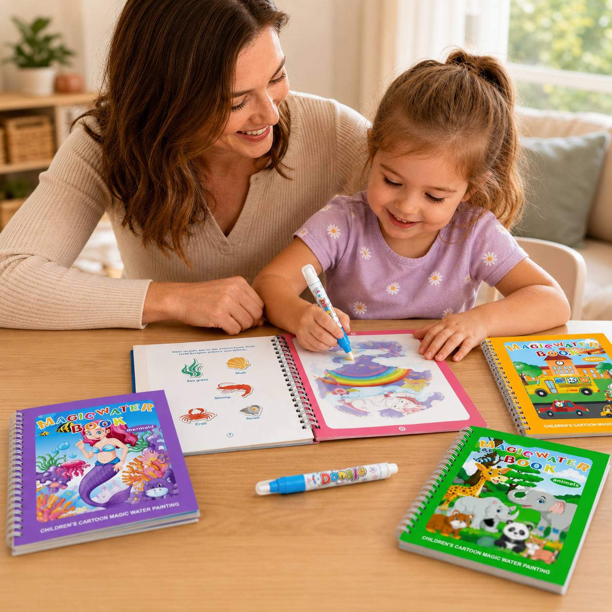 Magic Water Coloring Book-Reusable No-Mess Drawing Activity Set