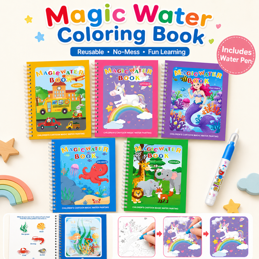 Magic Water Coloring Book-Reusable No-Mess Drawing Activity Set